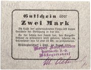 NOTGELDSCHEIN - SAMMLUNG 1914. SCHLESIEN. Wüstegiersdorf, Meyer Kauffmann Textilwerke A. G. Lot von 6 Scheinen: 2 x 50 Pfennig, 2 x 1, 2 x 2 Mark Augu...