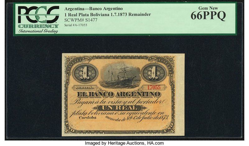 Argentina Banco Argentino 1 Real Plata Boliviana 1.7.1873 Pick S1477r Remainder ...