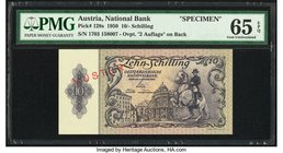 Austria Austrian National Bank 10 Schilling 2.1.1950 Pick 128s Specimen PMG Gem Uncirculated 65 EPQ. 

HID09801242017