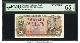 Austria Austrian National Bank 20 Schilling 2.7.1956 Pick 136s Specimen PMG Gem Uncirculated 65 EPQ. 

HID09801242017