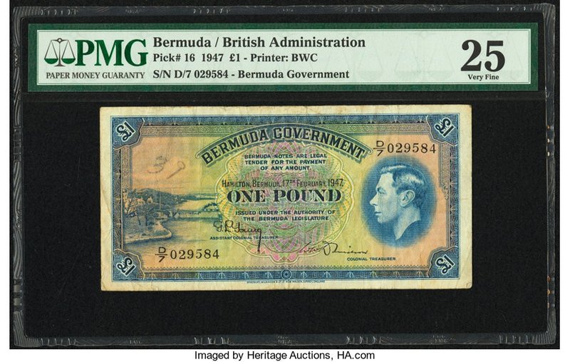 Bermuda Bermuda Government 1 Pound 17.2.1947 Pick 16 PMG Very Fine 25. Annotatio...