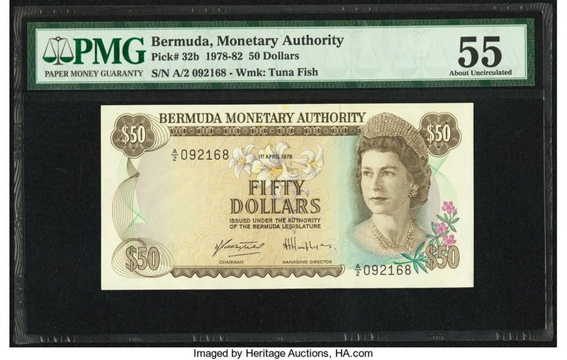 Bermuda Monetary Authority 50 Dollars 1.4.1978 Pick 32b PMG About Uncirculated 5...