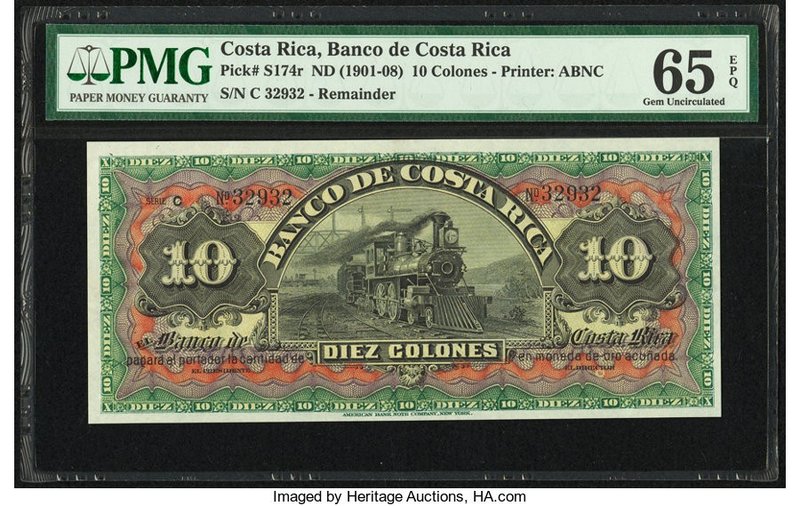 Costa Rica Banco de Costa Rica 10 Colones ND (1901-08) Pick S174r Remainder PMG ...