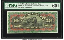Costa Rica Banco de Costa Rica 10 Colones ND (1901-08) Pick S174r Remainder PMG Gem Uncirculated 65 EPQ. 

HID09801242017