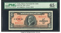 Cuba Banco Nacional de Cuba 5 Pesos 1950 Pick 78b PMG Gem Uncirculated 65 EPQ. 

HID09801242017