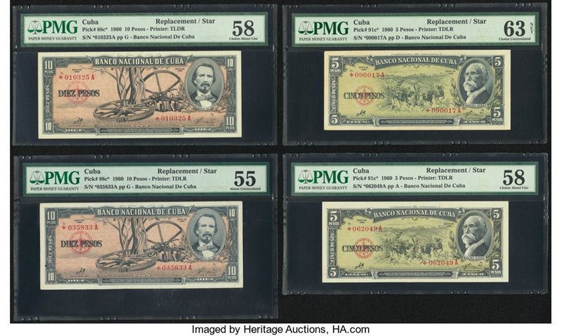 Four PMG Graded Replacement Examples From Cuba. Cuba Banco Nacional de Cuba 10 P...