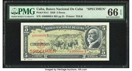 Cuba Banco Nacional de Cuba 5 Pesos 1958 Pick 91s1 Specimen PMG Gem Uncirculated 66 EPQ. 

HID09801242017