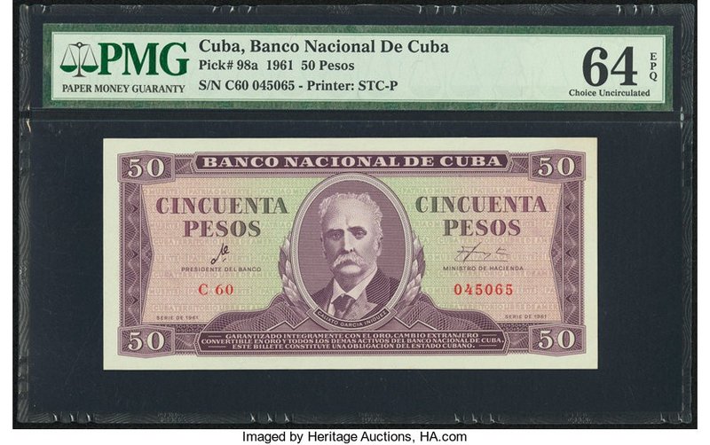 Cuba Banco Nacional de Cuba 50 Pesos 1961 Pick 98a PMG Choice Uncirculated 64 EP...