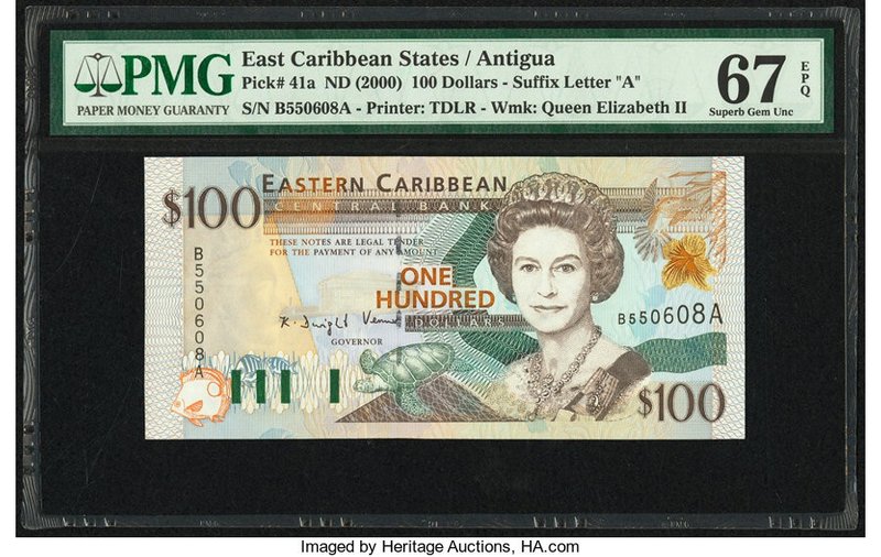 East Caribbean States Central Bank, Antigua 100 Dollars ND (2000) Pick 41a PMG S...