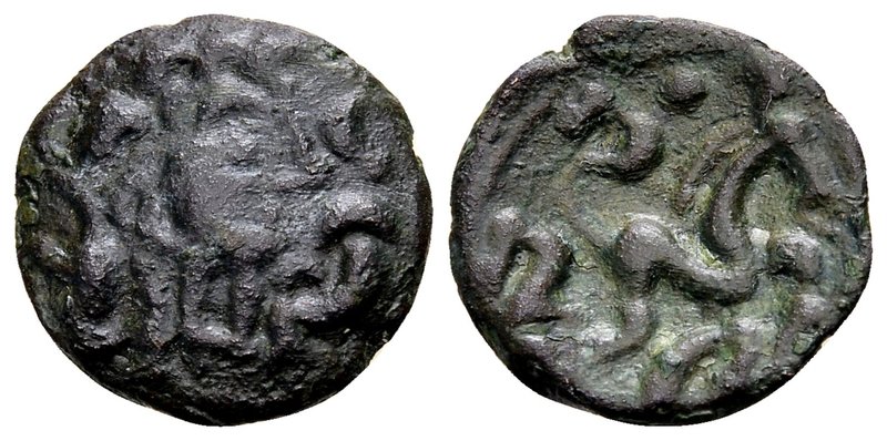Gallia Belgica, Ambiani
Amiens (?),1st C. BC. Ӕs, 2.18 gr. Male head right / ho...
