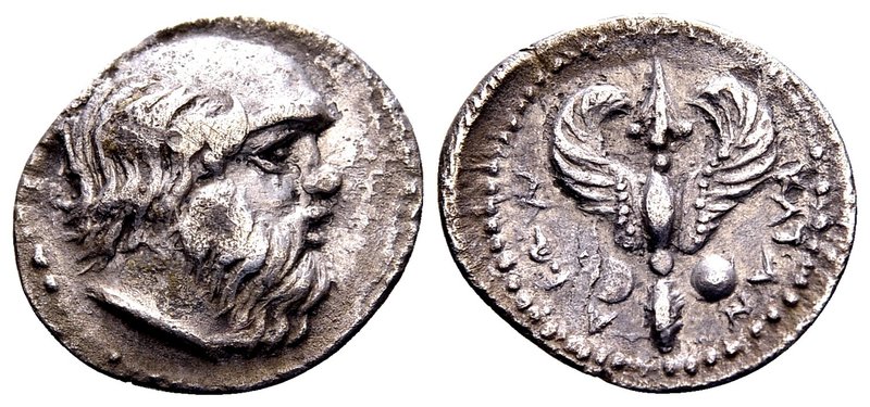 Sicily, Katane
430-415 BC. AR litra, 0.75 g. Head of Selinos right / winged thu...