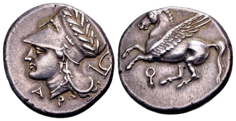 Korinthia, Korinth
ca. 375-300 BC. AR stater, 8.58 gr. Pegasos flying left; bel...