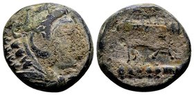 Kingdom of Macedon, Alexander III. 
Uncertain mint in Macedon, 336-323 BC. Æ18, 5.8 g. Head of young Herakles right, wearing lion skin / ΑΛEΞΑΝΔΡΟΥ b...