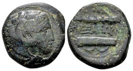 Kingdom of Macedon, Alexander III. 
Uncertain mint in Macedon, 336-323 BC. Æ17, 7.97 g. Head of young Herakles right, wearing lion skin / ΑΛEΞΑΝΔΡΟΥ ...
