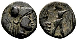 Kingdom of Macedon, Antigonos II Gonatas. 
Pella or Amphipolis, 277-239 BC. Æ 12, 1.9 g. Head of Athena right wearing crested helmet / Pan erecting t...