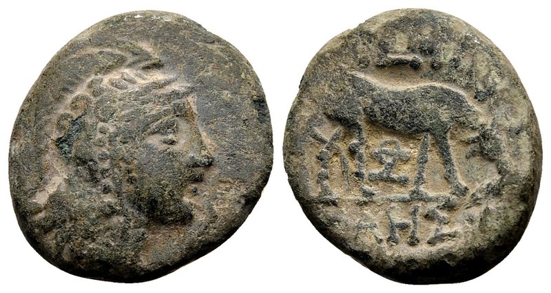Macedon, Pella. 
Pseudo-autonomous, ca. 187-31 BC. Æ16, 3.77 g. Helmeted head o...
