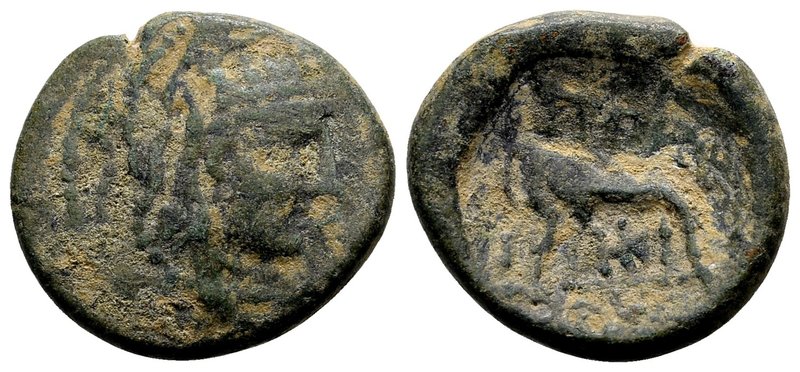 Macedon, Pella. 
Pseudo-autonomous, ca. 187-31 BC. Æ19, 5.75 g. Helmeted head o...