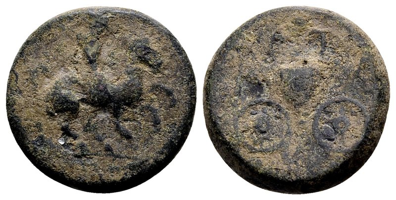 Thessaly, Krannon. 
4th century BC. Æ dichalkon, 4,59 g. Thessalian horseman ga...
