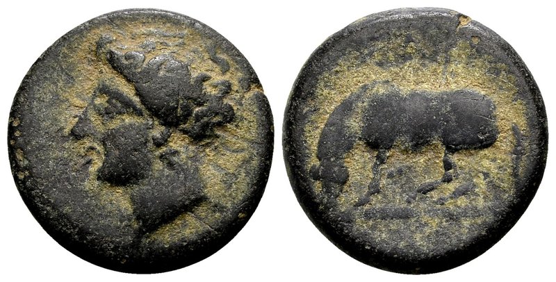 Thessaly, Larissa. 
Ca. 380-337 B.C. Æ dichalkon, 4.4 g. Head of nymph Larissa ...