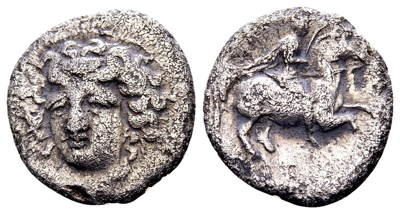Thessaly, Larissa. 
Late 4th-early 3rd century BC. AR trihemiobol, 0.99 g. Head...