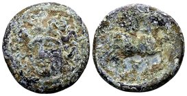Thessaly, Larissa. 
Mid to late 4th century BC. Æ tetrachalkon, 8.25 g. Head of the nymph Larissa 3/4 facing left / ΛΑΡΙΣ ΑΙΩΝ horse trotting right; ...