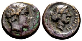 Thessaly, Phalanna. 
4th century BC. Æ chalkous, 2.27 g. Male head right / ΦΑΛΑΝΝΑΙΩΝ head of nymph right, hair in sakkos. BCD Thessaly II 587.1. Ext...