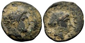 Thessaly, Phalanna. 
Mid 4th century BC. Æ chalkous, 3.02 g. Bare head of Ares right / ΦΑΛΑΝΝΑΙΩΝ female head right, with hair in sakkos. BCD Thessal...