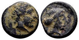 Thessaly, Phalanna. 
330's BC. Æ chalkous, 2.83 g. Youthful male head right / ΦAΛ female head right, her hair rolled up. Cf. Rogers 453, fig. 246. R....