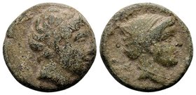 Thessaly, Phalanna. 
3rd century BC. Æ dichalkon, 5.51 g. youthful male head right / ΦAΛANNAIΩN head of nymph right, her hair in a sakkos. BCD Thessa...