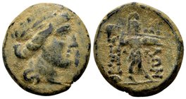 Thessaly, Thessalian League. 
Late 2nd-mid 1st century BC. Æ trichalkon, 10.32 g. Ippolo..., magistrate. Laureate head of Apollo right / ΘEΣΣA ΛΩN At...
