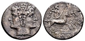 Anonymous
Rome, 225-212 BC AR didrachm or quadrigatus (plated), 5.07 g. laureate janiform head / Jupiter in quadriga driven by Victory right, with sc...
