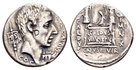 Coelius Caldus
Rome, 51 BC. AR denarius, 3,48g. Head of Coelius Caldus right; C•COEL•CALDVS before, COS below, standard inscribed HIS behind, standar...