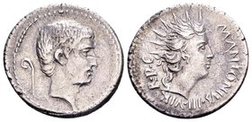 Marc Antony
Military mint travelling with Marc Antony in Italy,42 BC. AR denarius, 3,93 g. Bare head of Mark Antony right; lituus behind / M • ANTONI...