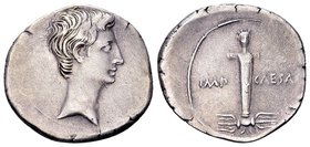 Octavian 
Italian mint (Rome?), autumn 30 - summer 29 BC. AR denarius, 3.83 g. Bare head right / Ithyphallic boundary-stone of Jupiter Terminus, surm...