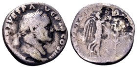 Vespasian
Rome, AD. AR denarius, 3.11 g. IMP CAES VESP AVG P M COS IIII laureate head right / VICTORIA AVGVSTI Victory advancing right, holding palmb...