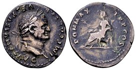 Vespasian
Rome, 75 AD. AR denarius, 3,19 g. IMP CAESAR VESPASIANVS AVG laureate head right / PON MAX TR P COS VI Pax seated left, holding olive branc...