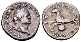 Vespasian
Rome, 79 AD. AR denarius, 3.35 g. IMP CAESAR VESPASIANVS AVG laureate head right / TR POT X COS VIIII Capricorn left, below: globe. RIC 105...