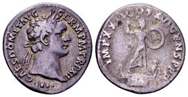 Domitian
Rome, 95 AD. AR denarius, 3.16 g. IMP CAES DOMIT AVG GERM P M TR P XIIII laureate head right / IMP XXII COS XVII CENS P P P Minerva standing...