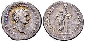 Domitian
Rome, 79 AD. AR denarius, 3.00 g, CAESAR AVG F DOMITIANVS COS VI• laureate head right / PRINCEPS IVVENTVTIS Salus standing right, resting on...