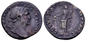 Trajan
Rome 103-111 AD. AR denarius, 3.02 g. IMP TRAIANO AVG GER DAC PM TRP laureate bust right, slight drapery on left shoulder / COS V PP SPQR OPTI...