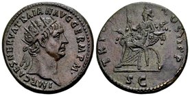 Trajan
Rome, 98 AD. Æ dupondius, 11.96 gr. IMP CAES NERVA TRAIAN AVG GERM P M radiate head right / TR POT COS II P P Abundantia seated left on chair ...