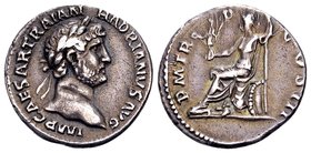 Hadrian
Rome, 119-122 AD. AR denarius, 3.34 gr. IMP CAESAR TRAIAN HADRIANVS AVG laureate head of Hadrian right / P M TR P COS III Pax seated left wit...
