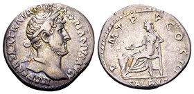 Hadrian
Rome, 119-122 AD. AR denarius, 3.52 g. IMP CAESAR TRAIAN HADRIANVS AVG laureate bust right / P M TR P COS III Salus seated left, feeding snak...