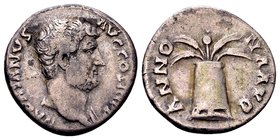Hadrian
Rome, 134-138 AD. AR denarius, 3.34 g. HADRIANVS AVG COS III P P bare head right / ANNONA AVG modius with corn-ears and poppy. RIC 230. Very ...