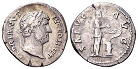 Hadrian
Rome, 134-138 AD. AR denarius, 2.89 g. HADRIANVS AVG COS III P P laureate head right / SALVS AVG Salus standing right, feeding serpent rising...