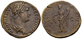Hadrian 
Rome, 134-138 AD. Æ sestertius, 28.92 gr. HADRIANVS AVG COS III P P laureate head of Hadrian right / MONETA AVG Moneta standing left, with s...