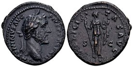 Antoninus Pius
Rome, 149 AD. Æ as, 11.08 gr. ANTONINVS AVG PIVS P P TR P XII laureate head of Antoninus Pius right / FELICITAS AVG Felicitas standing...