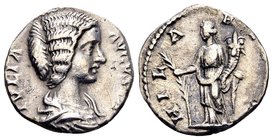 Julia Domna
Rome, 196-211 AD. AR denarius, 3.42 g. IVLIA AVGVSTA draped bust of Julia Domna right. / HILARITAS Hilaritas standing left holding palmbr...