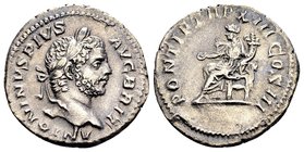 Caracalla
Rome, 210 AD. AR denarius, 2,98 g. ANTONINVS PIVS AVG BRIT laureate head of Caracalla right / PONTIF TR P XIII COS III Concordia seated lef...