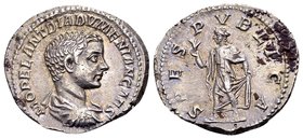 Diadumenian
As Caesar. Rome, 218 AD. AR denarius, 2.91 gr. M OPEL ANT DIADVMENIAN CAES bareheaded and draped bust of Diadumenian right / SPES PVBLICA...
